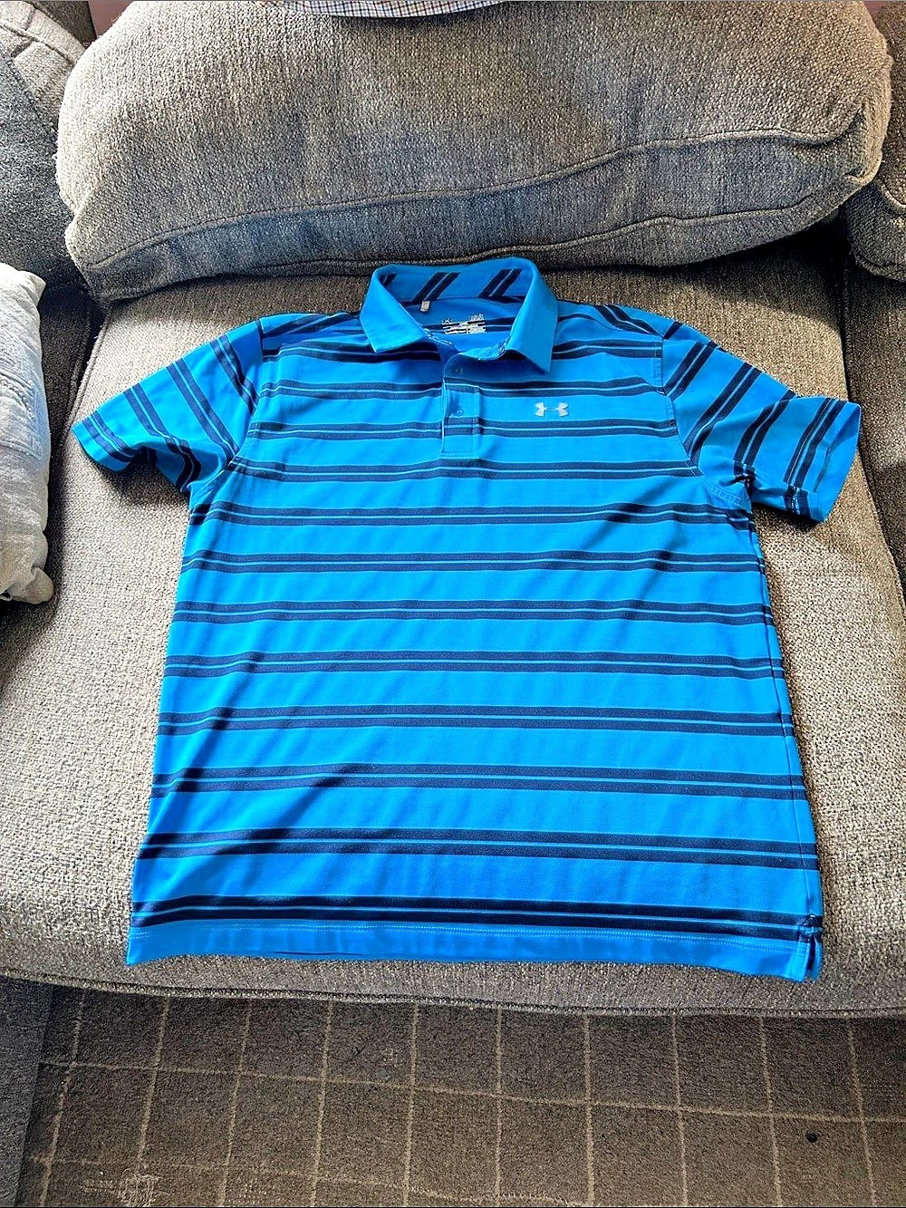 Under Armour Performance Polo Striped Polo Blue | Men’s Size Large - EUC